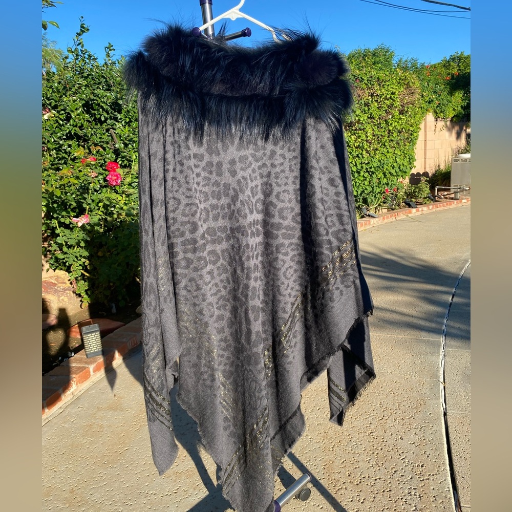 Roberto Cavalli silver Fox trim poncho